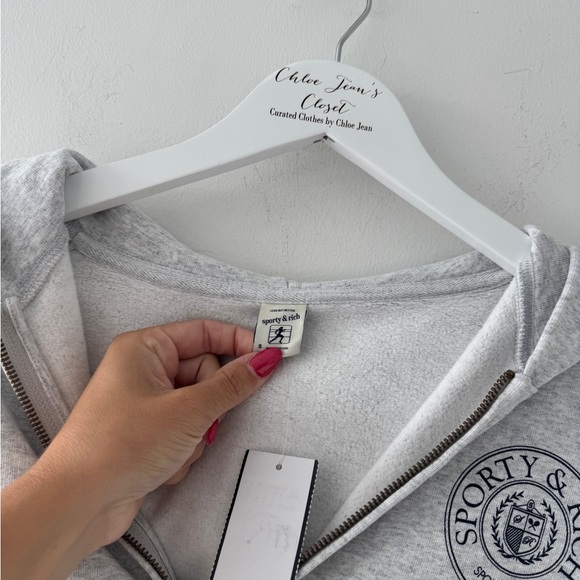 SPORTY & RICH NWT Gray Zip Up Hoodie S - Picture 4 of 6